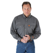 Wrangler Button Down FR Work Shirt with Pocket Flap in gray